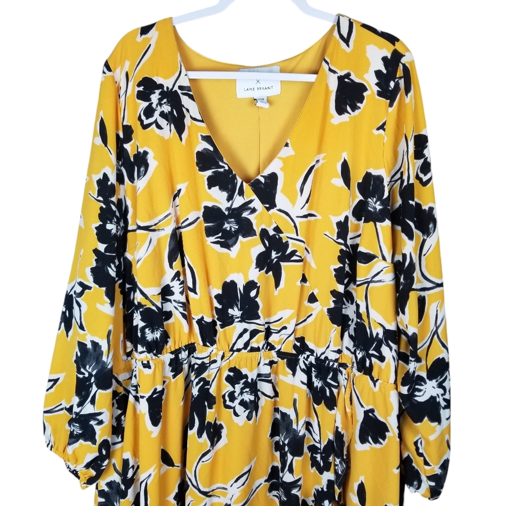 Lane Bryant BeautiCurve Crossover Midi Yellow And Black Floral Dress - Picture 4 of 10